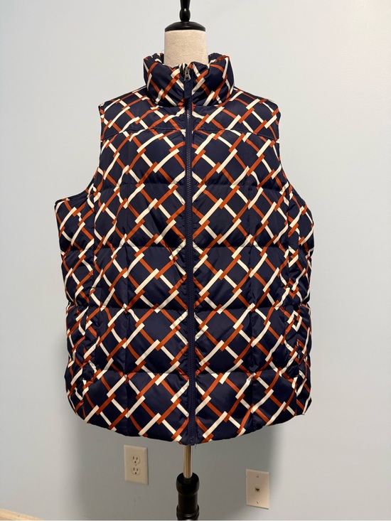 Lands' End Jackets & Blazers - Lands’ End Women’s Plus Size 2X Navy Orange Geometric Down Puffer Vest Full Zip
